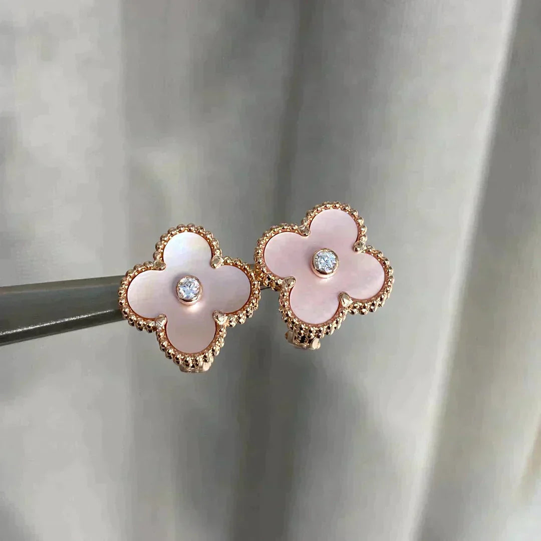 Miro CLOVER MEDIUM 1 MOTIFS  PINK MOP DIAMOND EARRINGS
