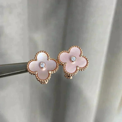 Miro CLOVER MEDIUM 1 MOTIFS  PINK MOP DIAMOND EARRINGS