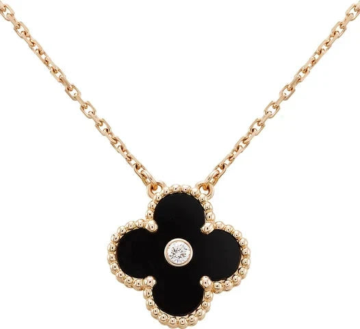 Miro CLOVER 15MM DIAMOND ONYX NECKLACE