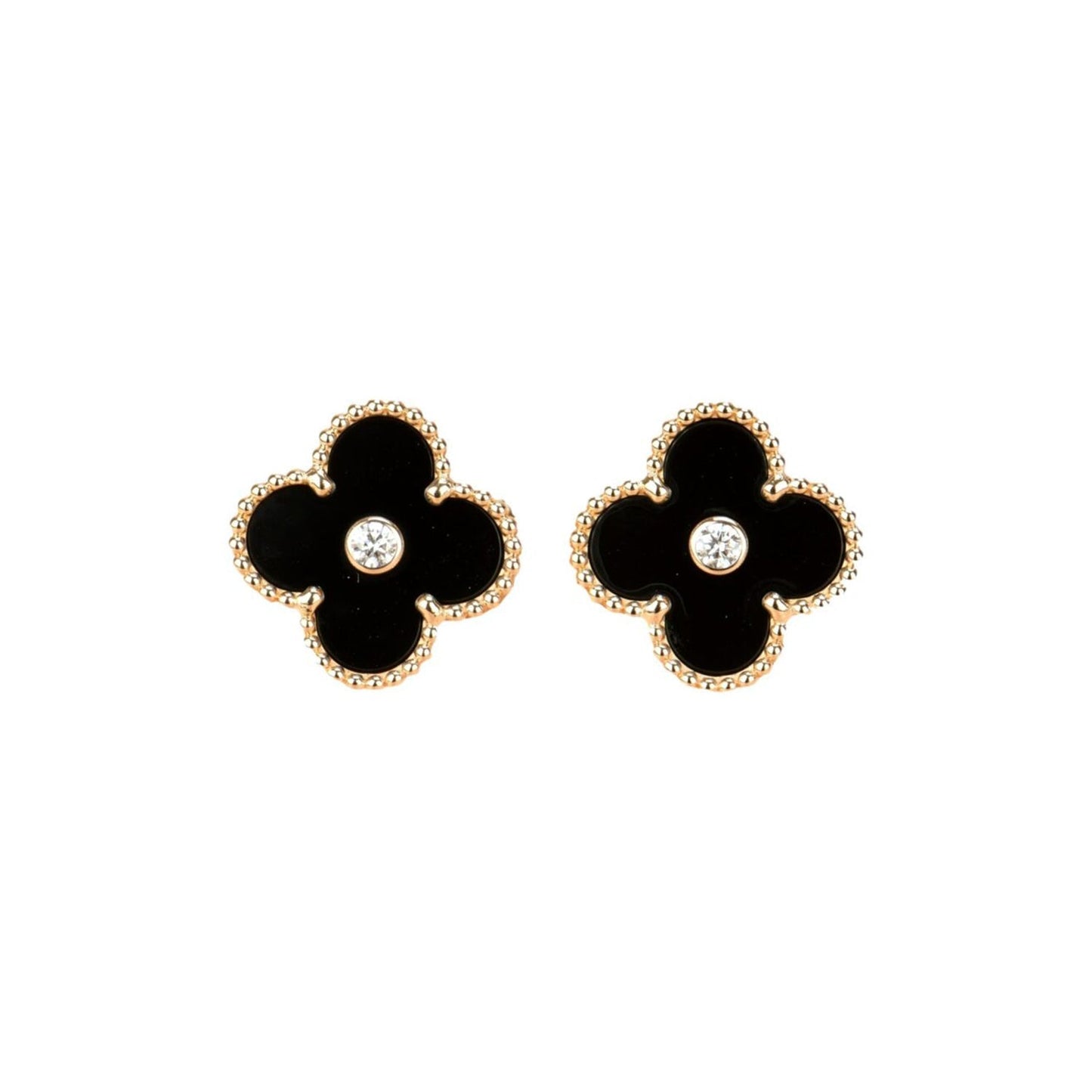 Miro CLOVER MEDIUM 1 MOTIFS ONYX DIAMOND EARRINGS