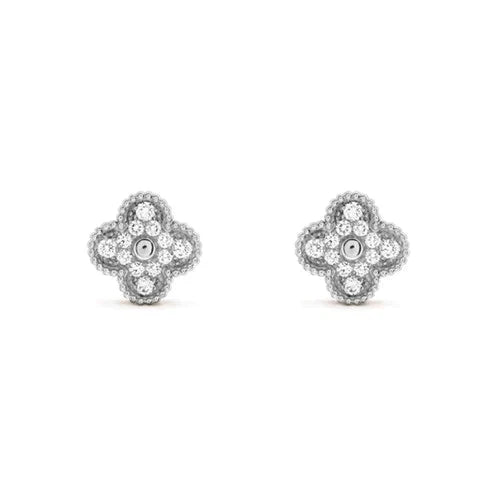 Miro CLOVER 1 MOTIFS DIAMOND STUD EARRINGS SILVER