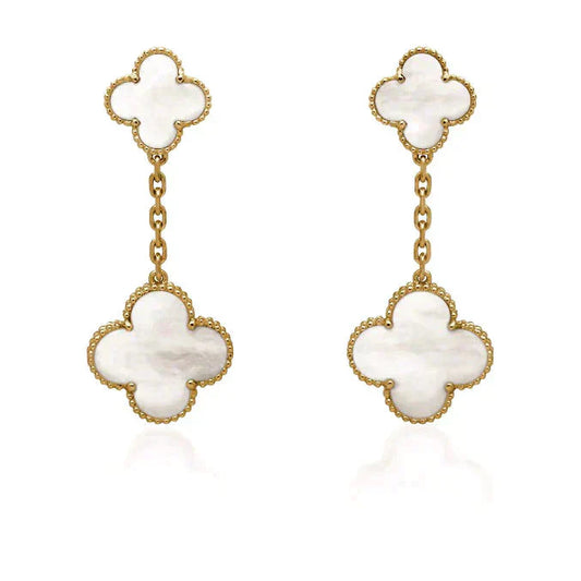 Miro CLOVER 2 MOTIF WHITE MOP EARRINGS